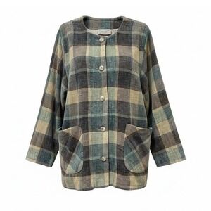 Boyne Valley Weavers Chenille Pocket Jacket Wheat Plaid Irish Handcrafted L NEW